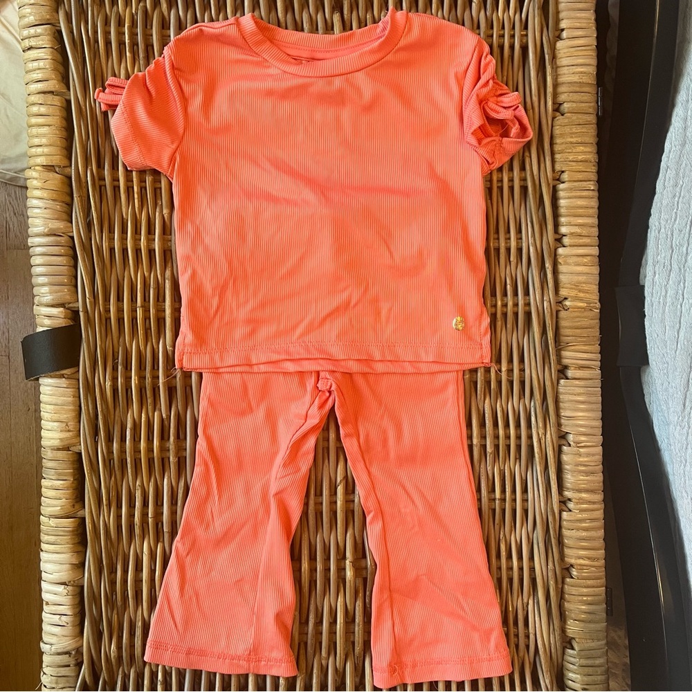 RBX Toddler Girl 18M Coral Short Sleeve Top Bell Bottom Elastic Waist Pants Set
